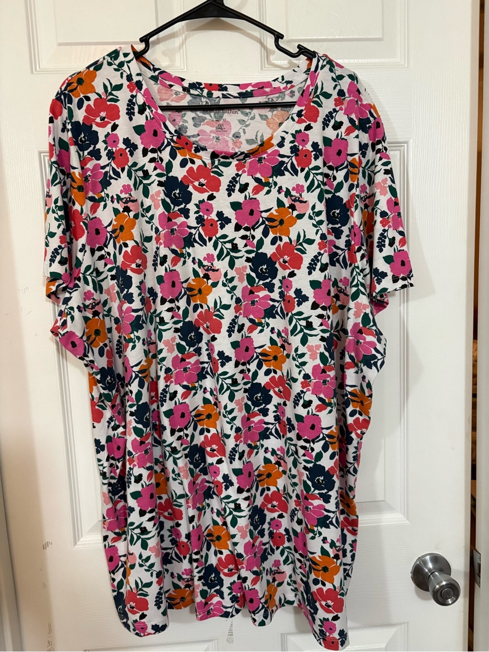 Woman Within 3x 30/32 floral tunic longer length SS round neck colorful print